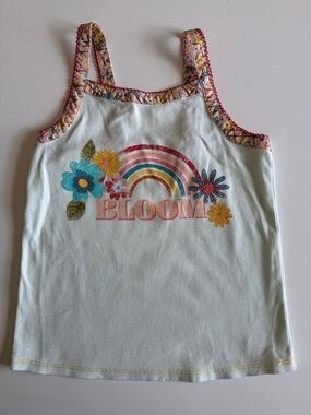 Matilda Jane Pale Blue Tank Top with Picot & Floral Trim EUC